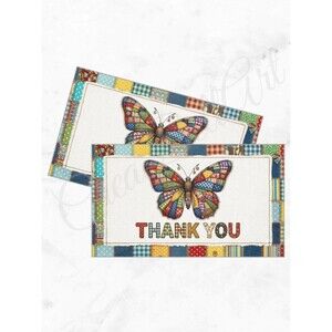 60 Patchwork Cards Butterfly Design Thank You Cards